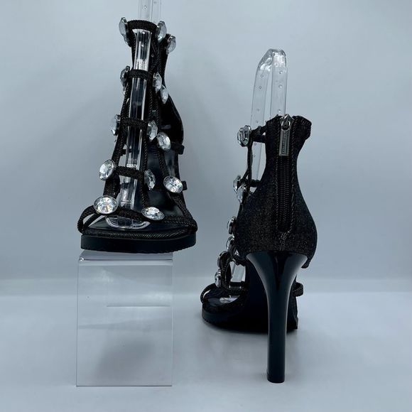 KARL LAGERFELD Beatriz Faux Crystals Heel Sandals in Black Size 10 NWOT - Picture 5 of 15